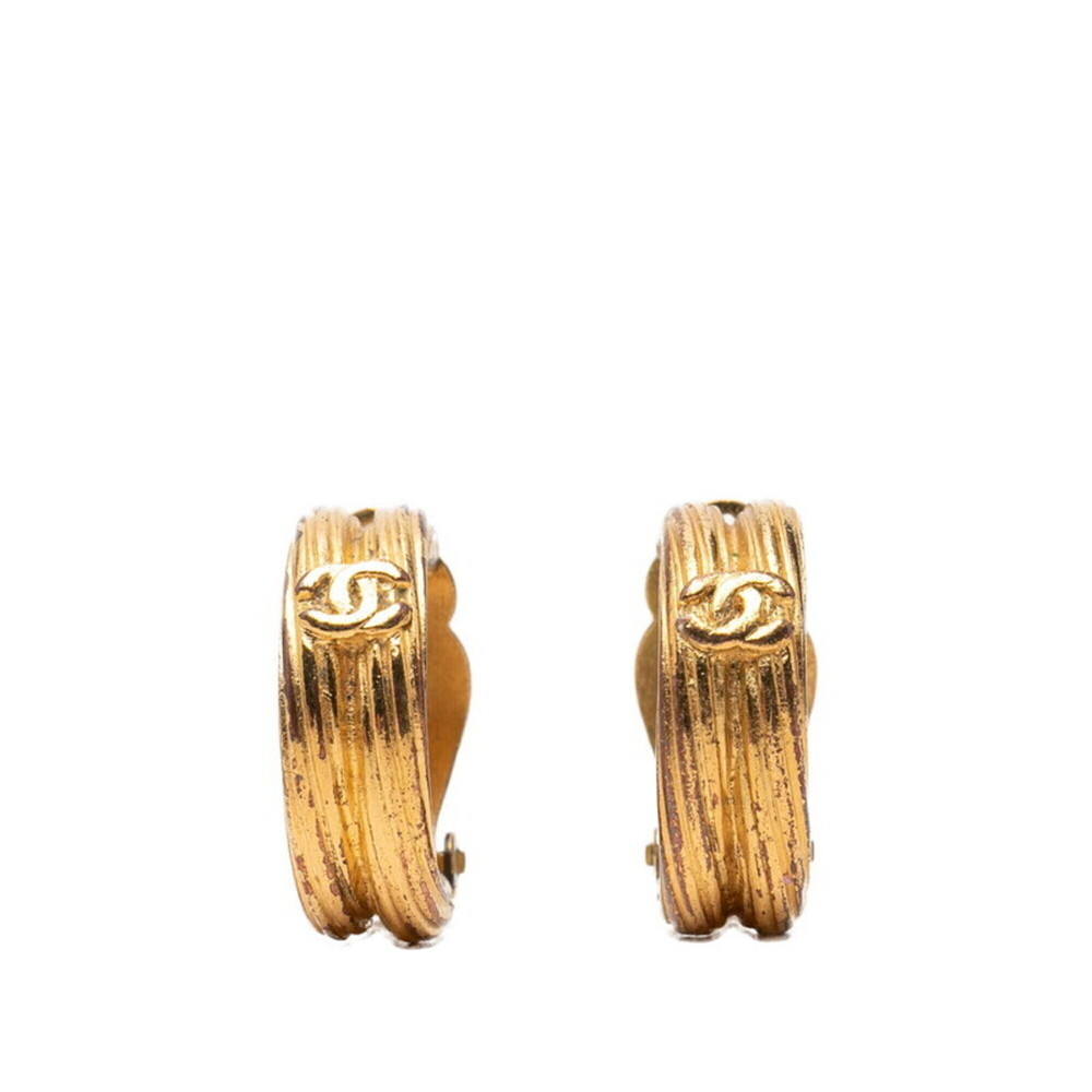 Chanel Coco Mark Vintage Hoop Earrings 93P Gold Plated Women's CHANEL